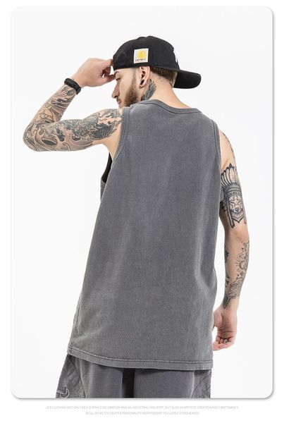 

men' tank 2021 spring/summer washing old retro street embroidery basketball sleeveless vest outdoor sports fitness, White;black