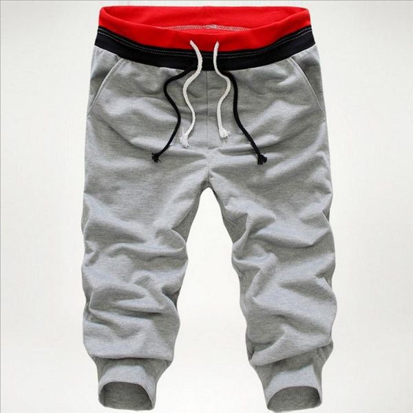 

new style sweatpants thin casual pants elastic waist cropped trousers drop pants men joggers workout short, White;black