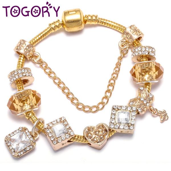 

charm bracelets togory fashion gift butterfly bracelet with gold square beads fits fine for women jewelry drop, Golden;silver