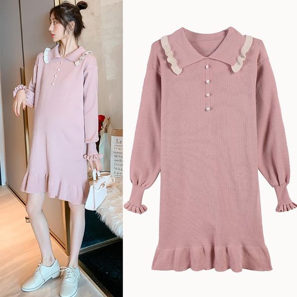 

maternity dresses 5380# nursing clothing loose turn down collar dress for pregnant women pregnancy, White