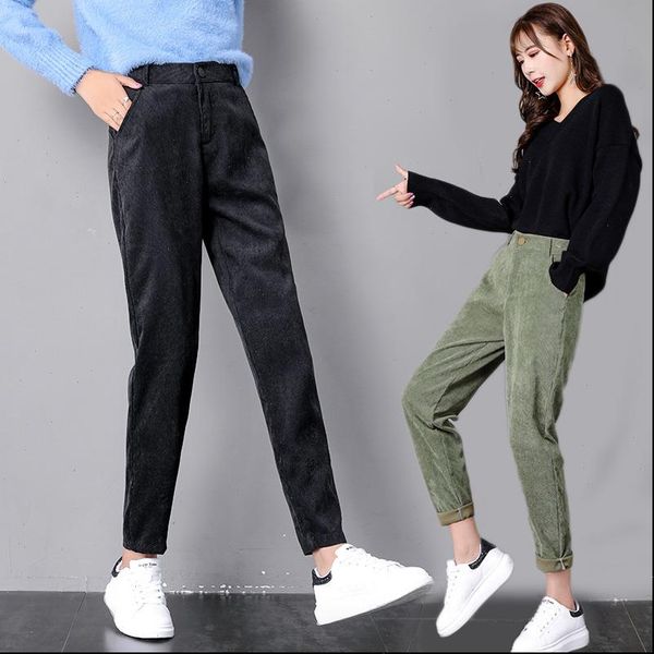 

spring new women corduroy pants 2021 straight long waist women harem pants female solid long trousers pls size s 3xl, Black;white