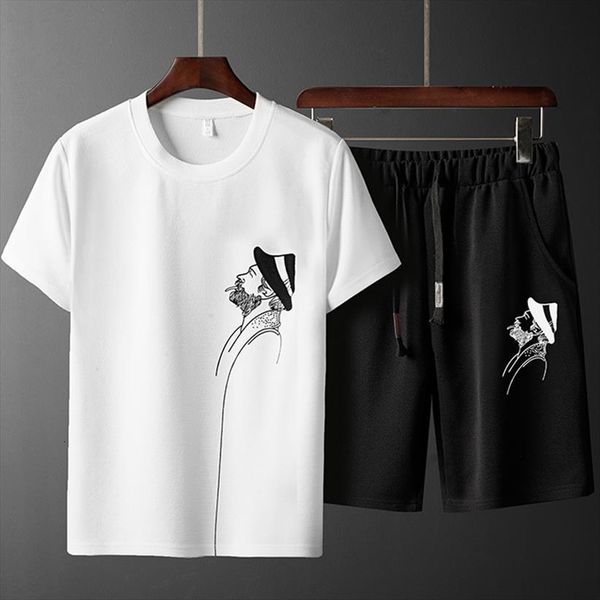

summer sets 2 piece mens tracksuits short sleeve t shirt shorts fashion print sweat suits men sportswear casual 8xl, Gray