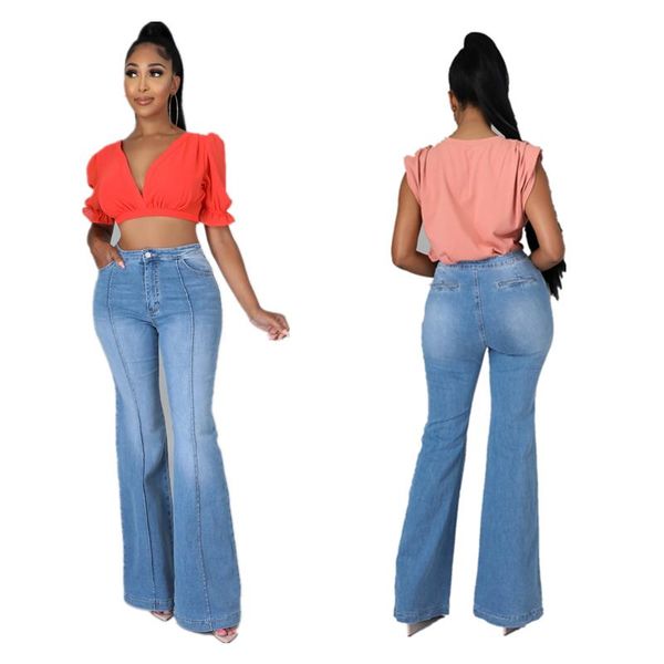 

women's jeans fall 2021 fashion stretch flared pants folding women vintage streetwear high waisted flare, Blue