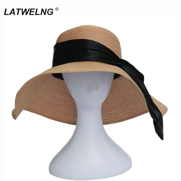 

2021 new elegant ladies black wedding hat floppy sun protection for women large white beach hats wholesale s34p, Blue;gray