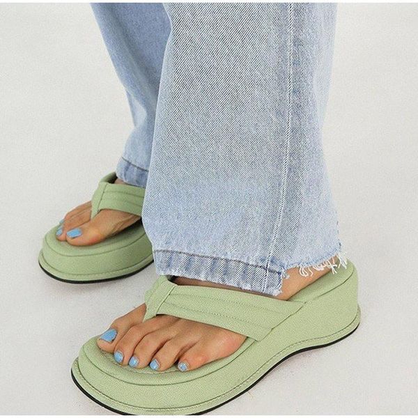 

slippers thick bottom flip flops women clip toe sandals ladies shoes wedge platform summer fashion female slides casual 2021, Black
