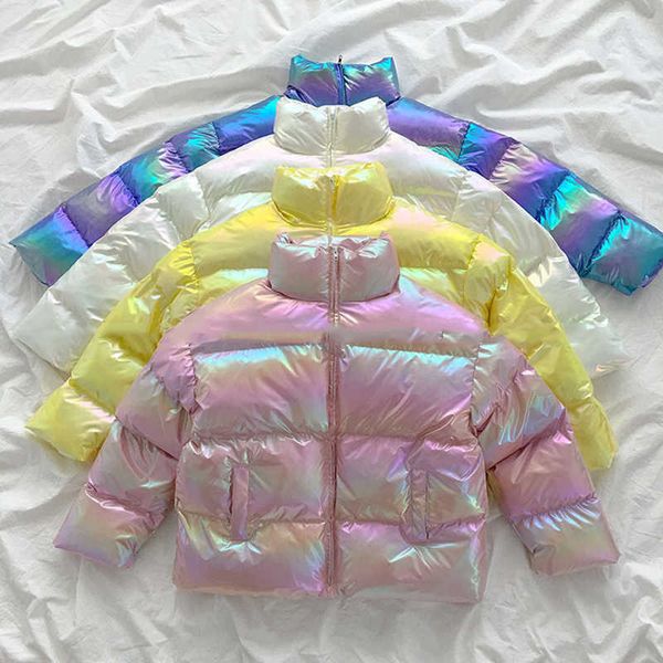 

winter cotton glossy down jacket warm women parkas for waterproof coat 210531, Black