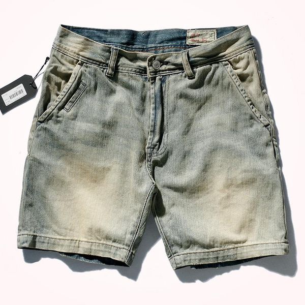

men's jeans 2021 summer european and american heavyweight denim shorts fashion retro light blue washed old casual five point pants