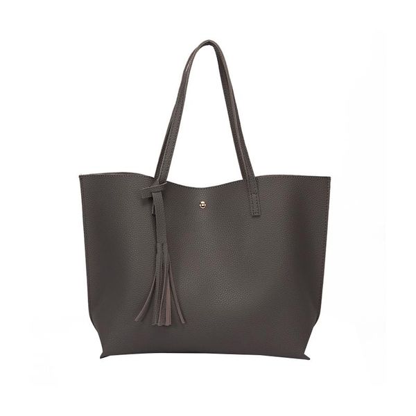 

belts 2021 brand women faux leather tote bag elegant tassel handbag waterproof big capacity shoulder purse for female high quality, Black;brown