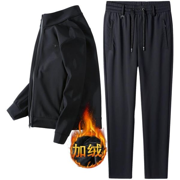 

boutique winter mink casual cardigan suit men's stand collar thickening sports suit plush two piece men's wear 396, Gray