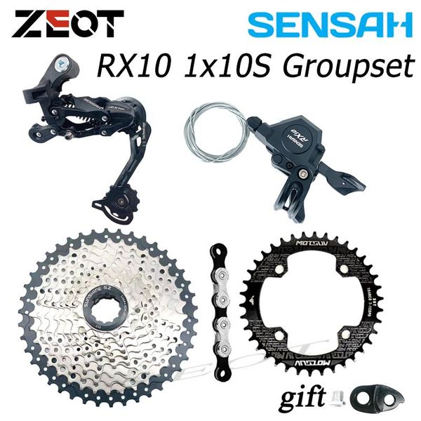 

bike derailleurs sensah rx10 1x10 speed groupset 10s lever derailleur + sunshine cassette 36t 40t 42t kmc x10 chain 104bcd chainring 32-38t