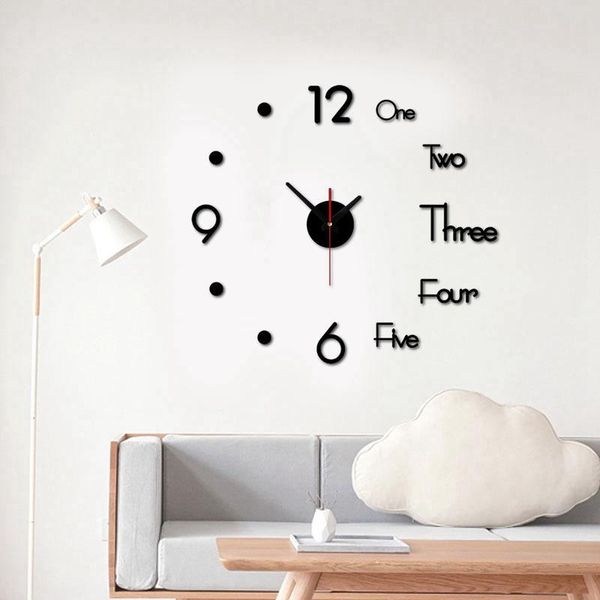 

large wall clock modern design sticker silent home decor living room acrylic mirror nordic clocks