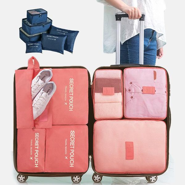 

storage bags 6pcs/set portable travel luggage organizer clothes tidy pouch suitcase packing cube case