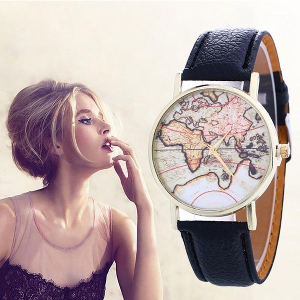 

wristwatches women creative map pattern quartz watch leather strap belt table f701, Slivery;brown