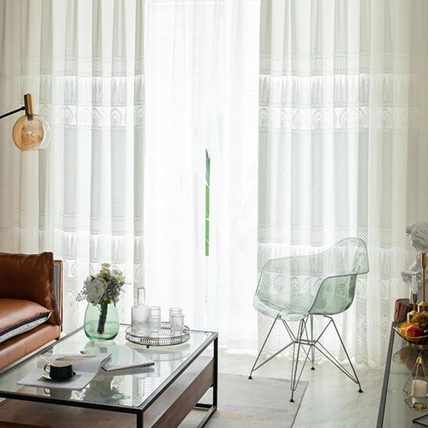 

curtain & drapes milk white thickened window screen hollow jacquard nordic simple pure color embroidery gauze half shading living