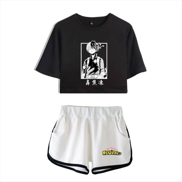 

my hero academia tracksuit women tracksuits two piece set summer short sleeve crop shorts s todoroki clothes womens, Gray