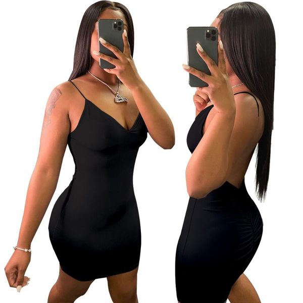 

casual dresses backless bodycon mini dress women v neck spaghetti strap bandage solid color summer party night club woman, Black;gray