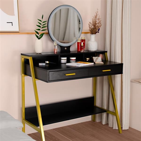 

Bedroom Furniture Simple Dresser Flip Single Black Dressing Mirror with Double Drawers table