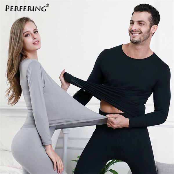 Perfering 2 pezzi / set mutandoni lunghi per uomo donna biancheria intima termica calda abbigliamento uomo donna inverno taglie forti L- 6XL tuta termica 211108