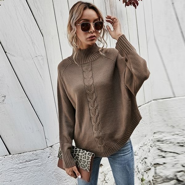 

women's high neck lazy pullover sweater women's loose bat sleeve knitted garment long, White;black