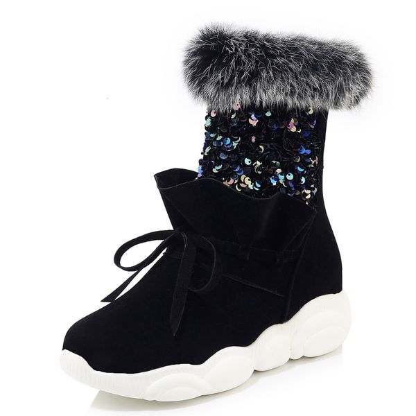 

black matte sequins mid-calf fabric lace plutonium couture gleaming women's leather boots artificial rabbit shoes ca6t