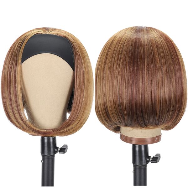 

ombre highlight headband wig synthetic headband short straight bob wigs full machine made wig glueless for black women