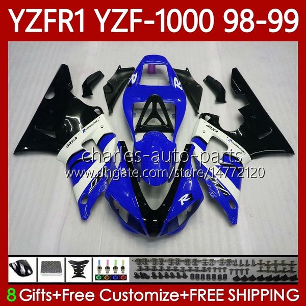 Motorradkörper für Yamaha YZF R 1 1000 CC YZF-R1 YZF-1000 98–2001 Karosserie 82No.148 YZF R1 YZFR1 98 99 00 01 1000CC YZF1000 1998 1999 2000 2001 OEM-Verkleidungsset, fabrikblau schwarz