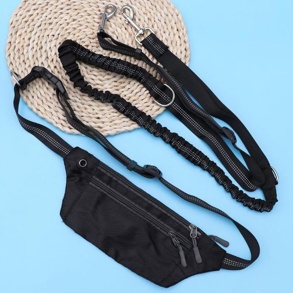 

waist support hands dog leash with pack absorbing bungee kit for walking running training jogging (black, random zipper), Black;gray