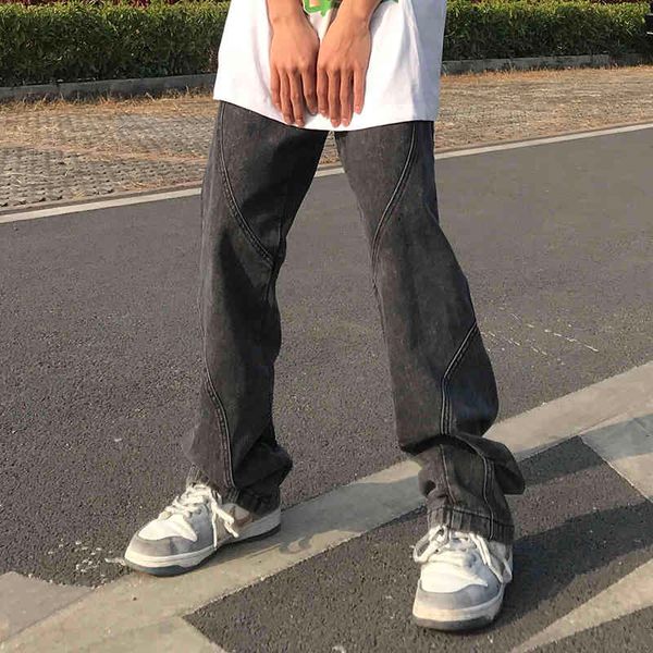

men's pants original lines made of washed blue jeans, male and female retro urban fashion pants, big-size jeans. lgzv, Black