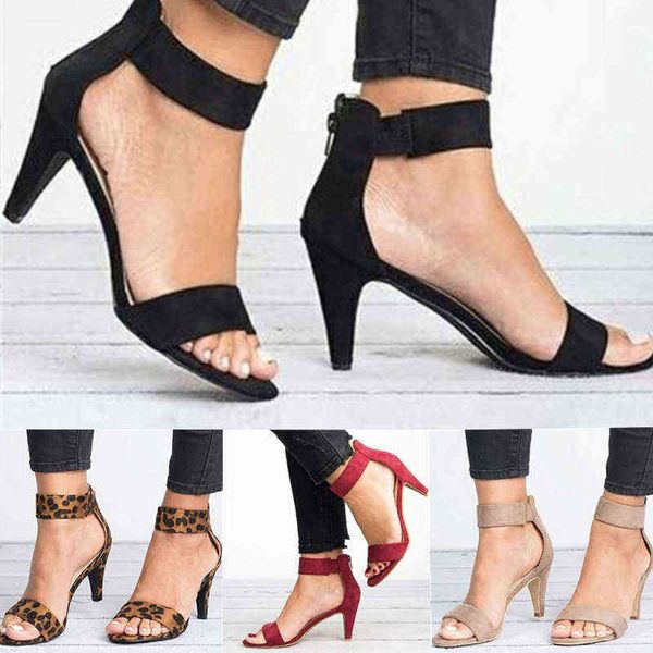 

spring women pumps sandals thin high heel open toe zipper suede leopard platform office ladies sandal shoes sapato feminino y220211, Black