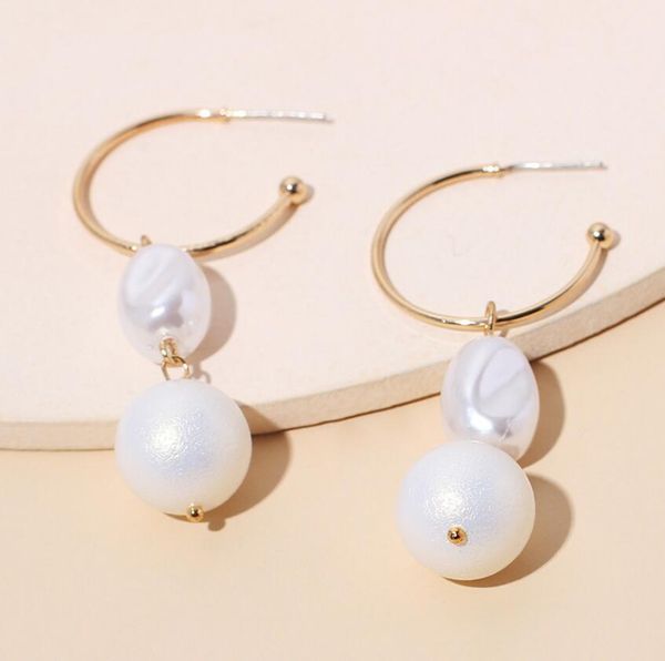 

c-shaped irregular double pin pearl dangle earrings for women jewelry, Silver