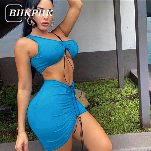 

casual dresses biikpiik female one shoulder skinny two piece sets lounge wear females basic evening clubwear drawstring tracksuits, Black;gray