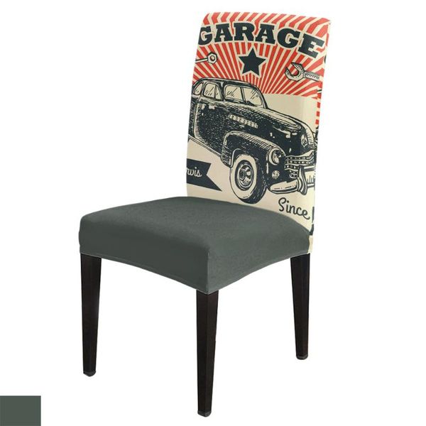 Sandalye kapakları 6/8 parça eski moda araba poster basılı kapak Yemek elastik spandeks streç anti-direk çıkarılabilir