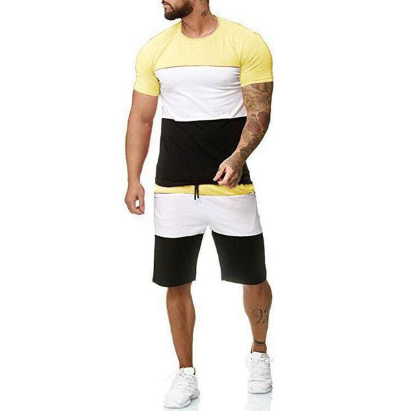 

men's tracksuits casual fashion shorts two sets of sport team splice-summer training t-shirt, Gray