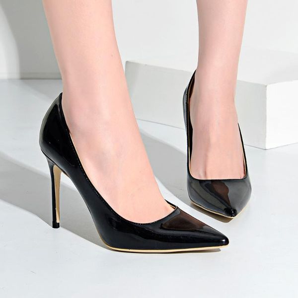 

dress shoes european design high heels women spring large size 45 single thin ladies zapatos brief pointed toe pumps woman, Black
