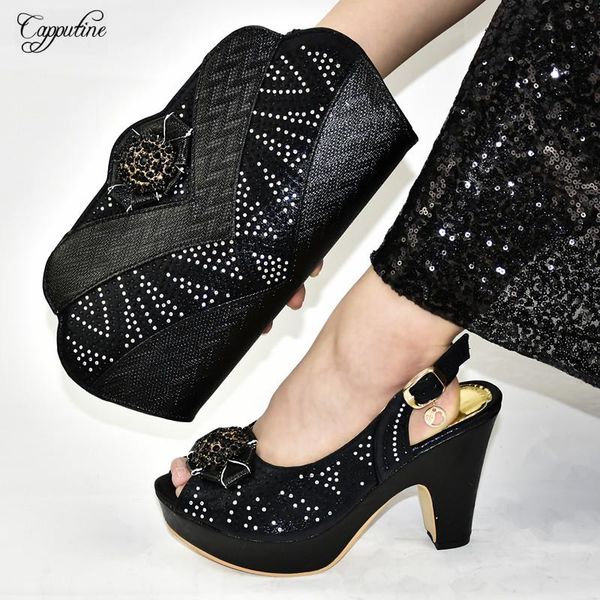 

dress shoes 2021 black high heel african woman and handbag set italian design heels sandals matching with bag pumps 9310-6 .5cm
