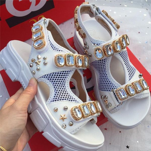 

sandals rhinestone rivet decorate leisure time 2021 white magic word bring, Black