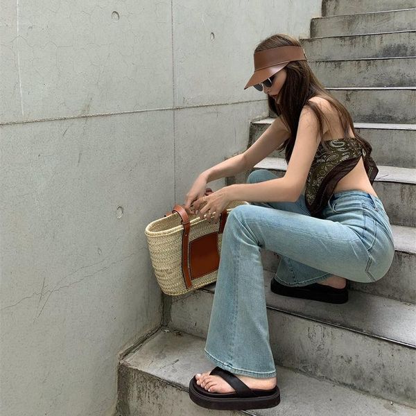 

women's jeans flared woman high waist pants for women jean denim trousers clothes mom clothing, Blue
