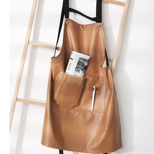 

aprons waterproof and oil proof apron, restaurant, coffee shop, milk tea pu leather work clothes, custom logo printing