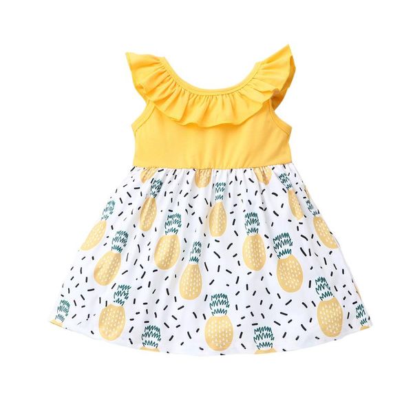 

girl's dresses princess dress clothes born infant baby girls summer causal sleeveless ruffled pineapple fruit printing 3-18m, Red;yellow