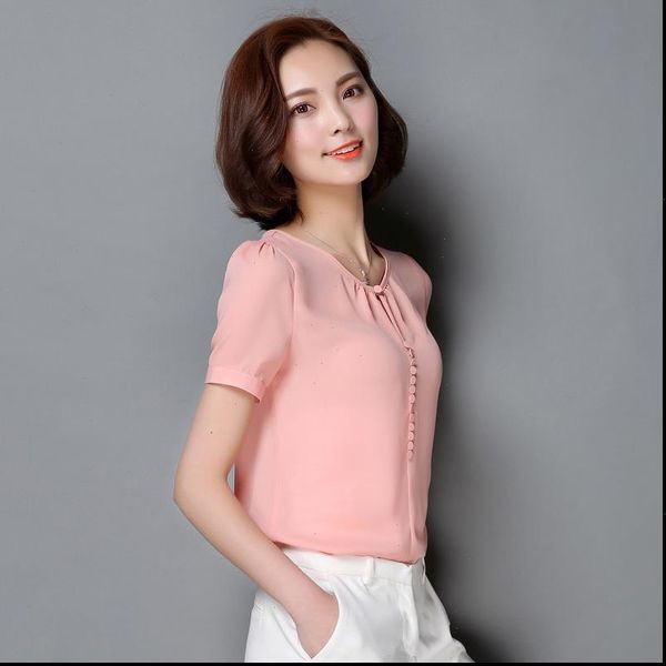 

ropalia womens casual solid blouse loose office chiffon short sleeve shirt fashion lady, White