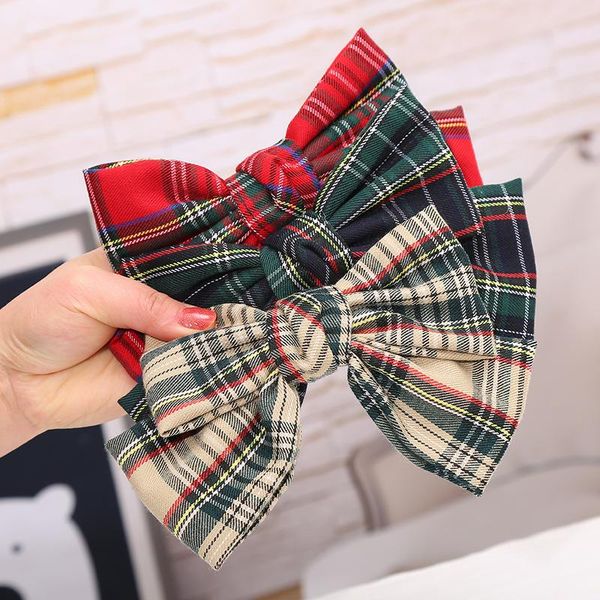 

hair accessories red plaid fabric bowknot french clips christmas head ponytail hairpin girls school party headwear hairgrip xmas hairbow, Slivery;white
