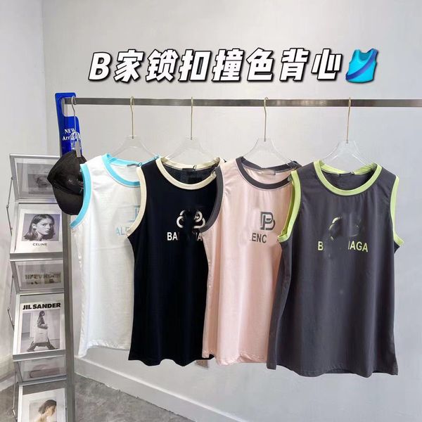 

2021 summer women's b home lock contrast basketball vest t-shirt gentle youth sleeveless loose and thin, White