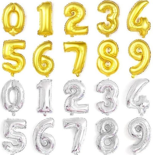 

party decoration 100pcs/lot 40 inch 0-9 gold/silver foil number balloons birthday wedding helium inflatable balloon