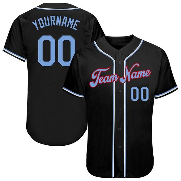 Jersey di baseball autentico blu-rosso nero personalizzato