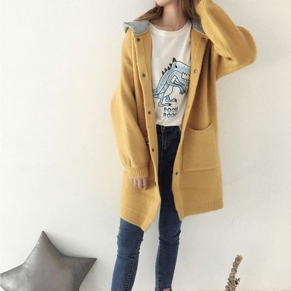 

women's sweaters hooded splicing long sweater coat cardigan women autumn and winter loose wild thick, White;black