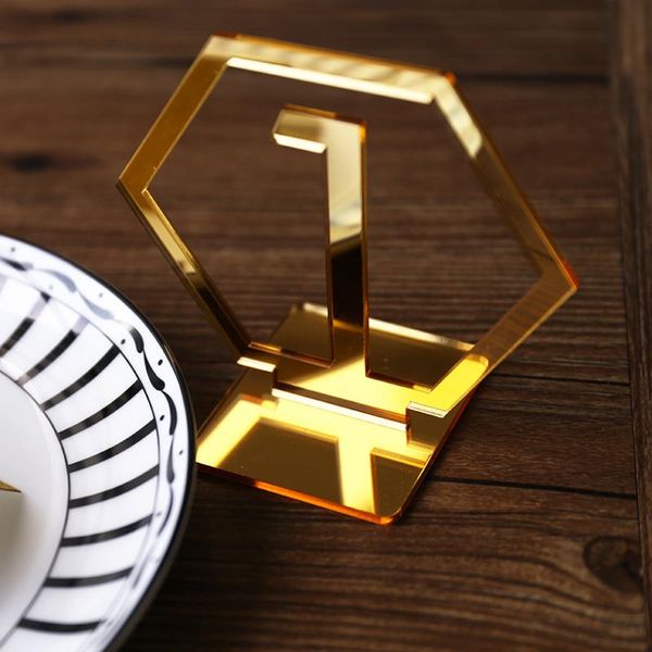 

acrylic wedding hexagon table numbers , acrylic mirror table settings