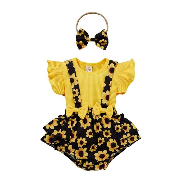 

clothing sets born baby girl clothes 3pcs floral sunflowers jumpsuit romper body suit suspenders skirt outfit set sundress, White