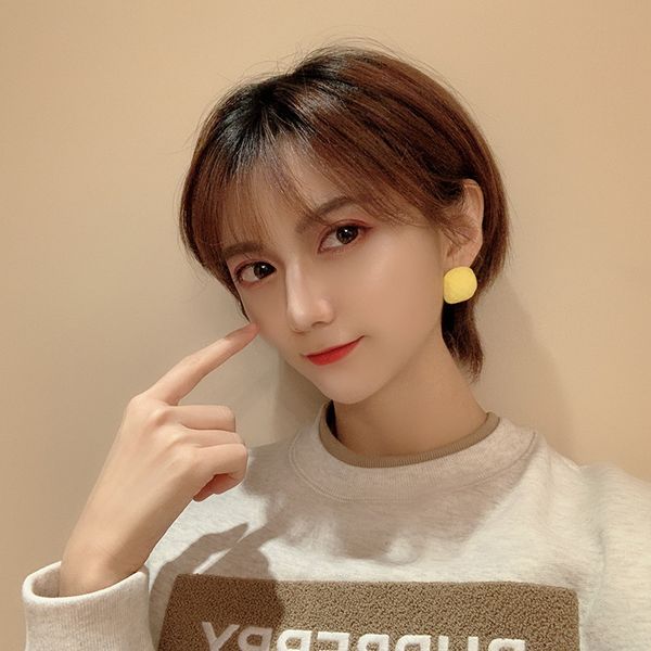 

candy color korean frosted texture geometric section acrylic exaggerated earrings simple and versatile earrings, Golden