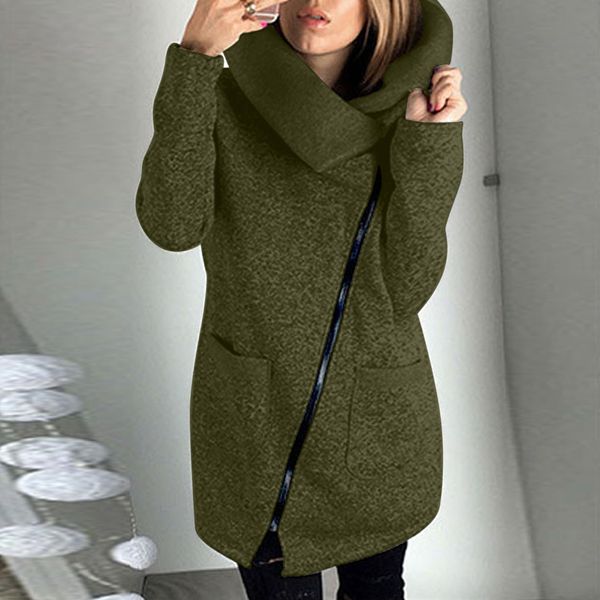 

jacket coat winter warm for womens casual high collar jacket coat long zipper sweatshirt outwear female chaqueta mujer, Gray