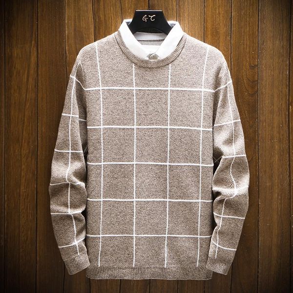 

men's sweaters 2021 sweater spring and autumn plaid korean casual round neck youth top, White;black